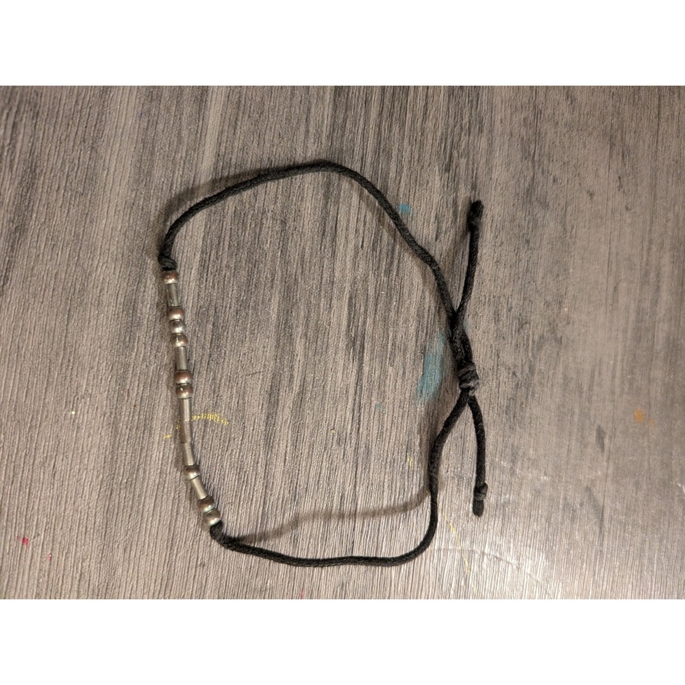 Morse Code Bracelet Black Cord Silver Tone Beads Adjustable Secret Message Boho